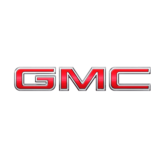 Das Logo zeigt den Schriftzug GMC in kräftigen, roten Großbuchstaben mit silbernem Rand. Das Design wirkt robust und selbstbewusst – passend zur Marke, die für leistungsstarke Pick-ups und SUVs bekannt ist.