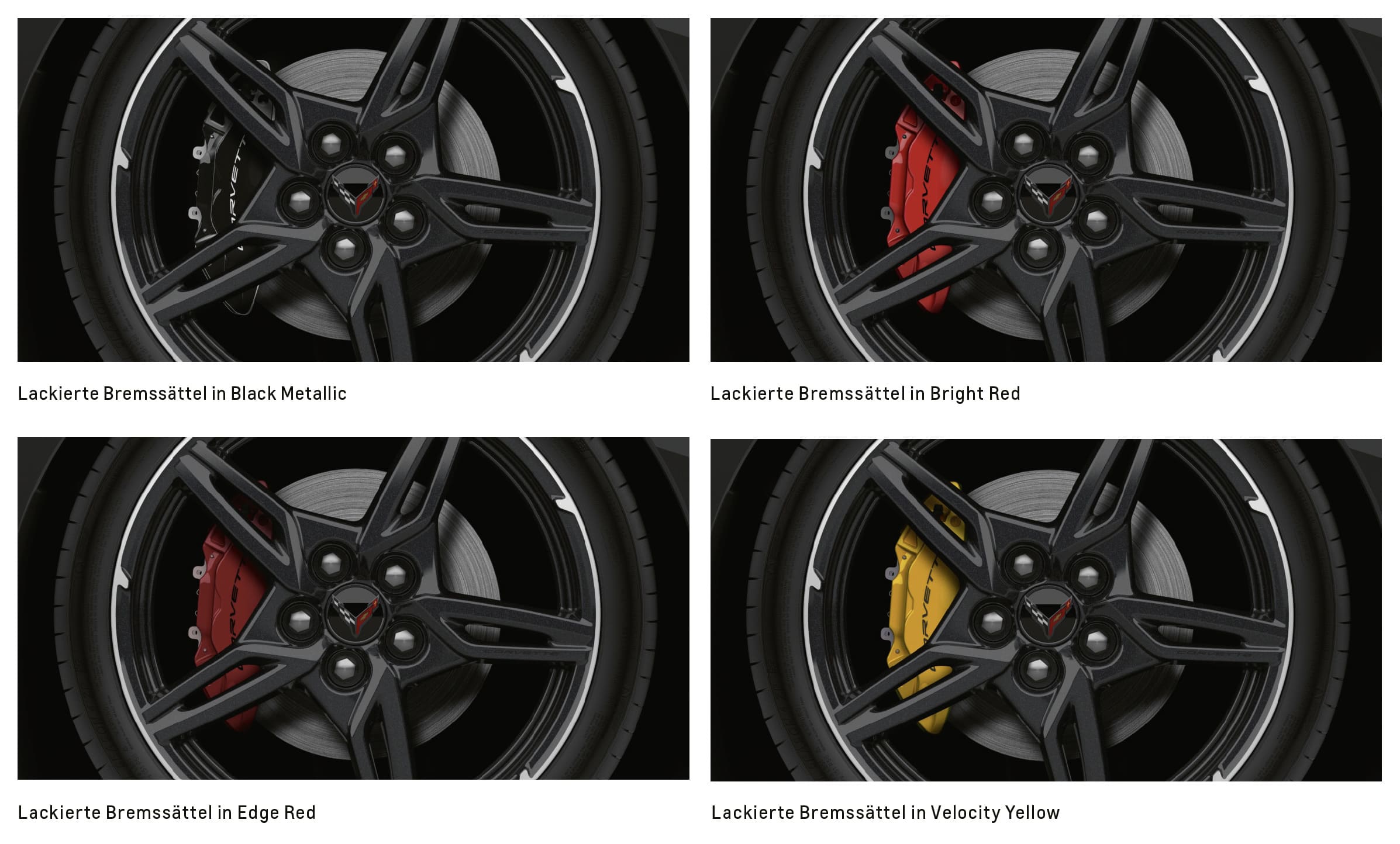 Farbige Bremssättel der Corvette C8 Stingray in Schwarz, Rot und Gelb