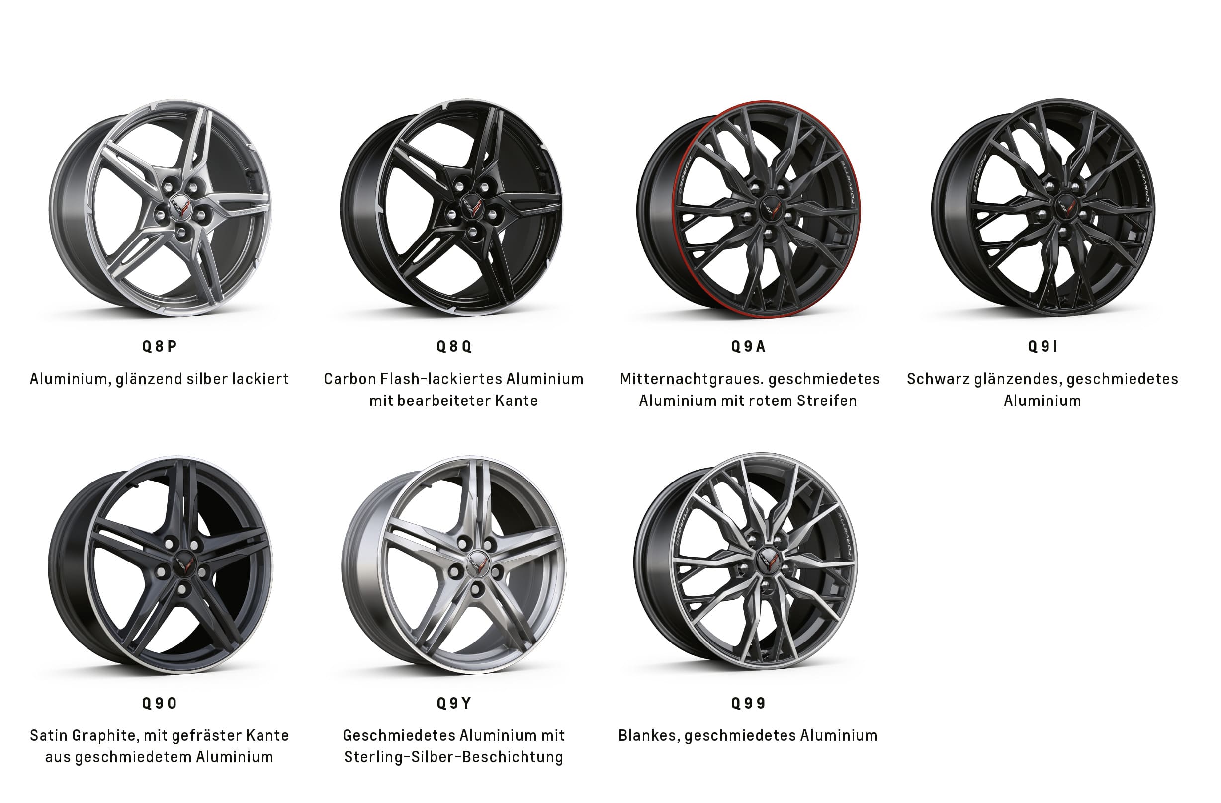 Auswahl an originalen Felgendesigns für die Corvette C8 Stingray