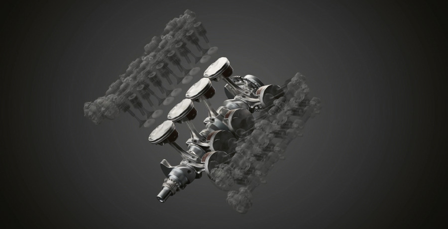 Flat-Plane Kurbelwelle Die Flat-Plane-Kurbelwelle ermöglicht einen ausgewogenen Luftstrom zwischen den Zylinderbankseiten und sorgt für geringe Rotationsträgheit. Leichte, geschmiedete Titanpleuel sowie geschmiedete Kolben mit niedrigem Profil erlauben schnelle Drehzahlanpassungen und hohe Motordrehzahlen