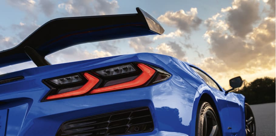 Corvette Z06 - Leichtbauspoiler Corvette Z06 Heck mit Spoiler bei Sonnenuntergang
